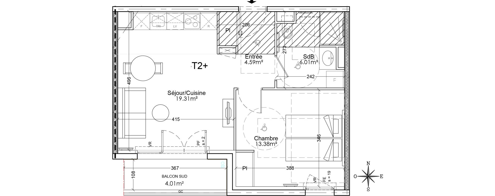 Appartement T2 bis de 43,29 m2 &agrave; Limoges Benedictins