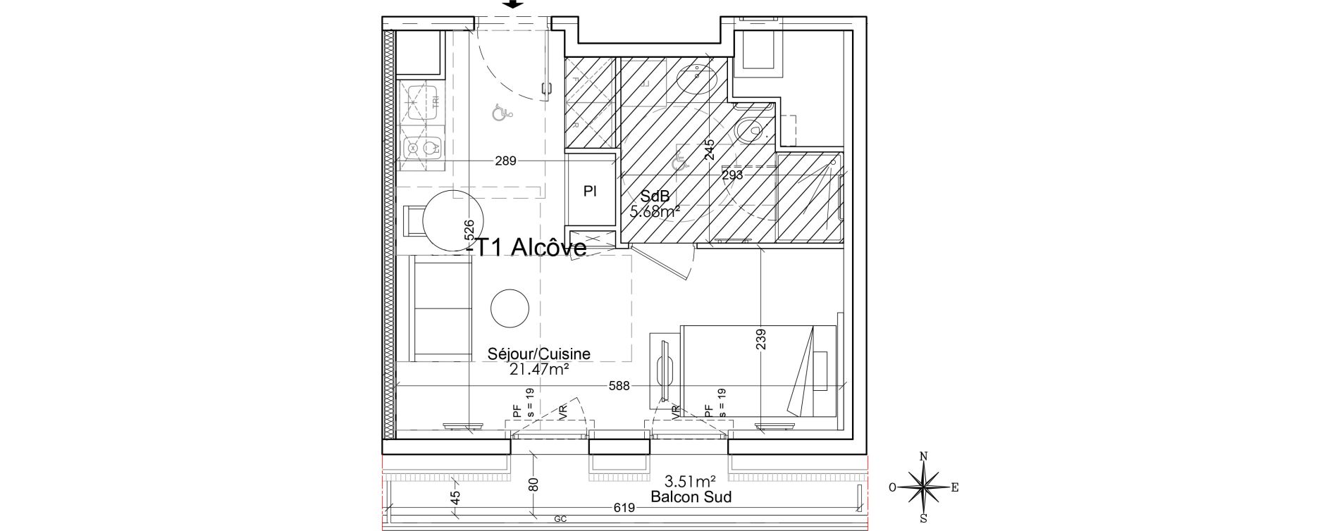 Appartement T1 bis de 27,15 m2 &agrave; Limoges Benedictins