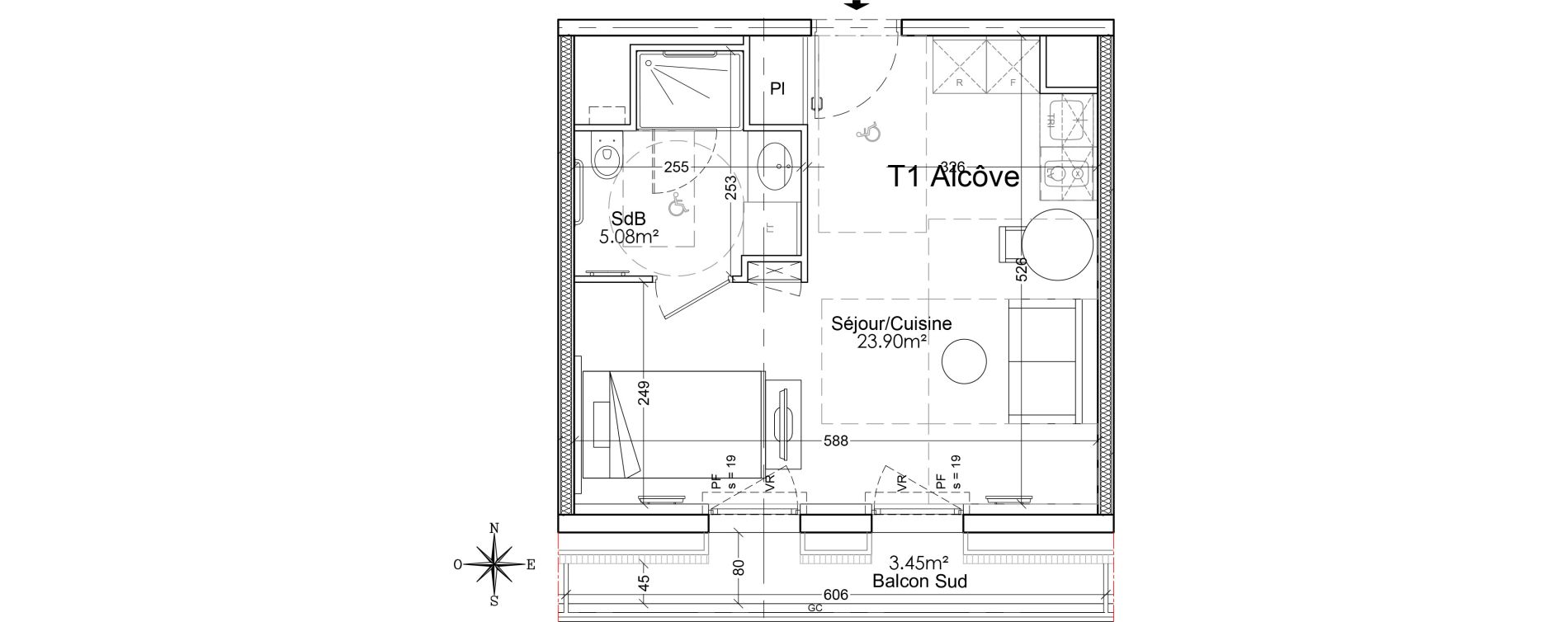 Appartement T1 bis de 28,98 m2 &agrave; Limoges Benedictins