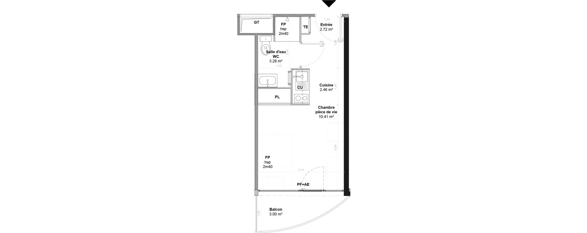 Appartement T1 de 18,87 m2 &agrave; Limoges La visitation