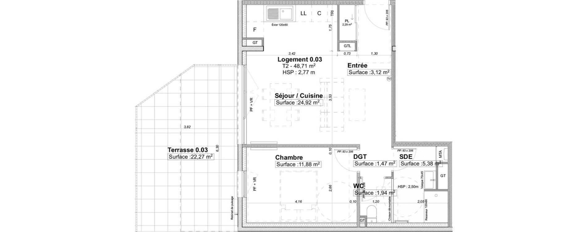 Appartement T2 de 48,71 m2 &agrave; Limoges La visitation