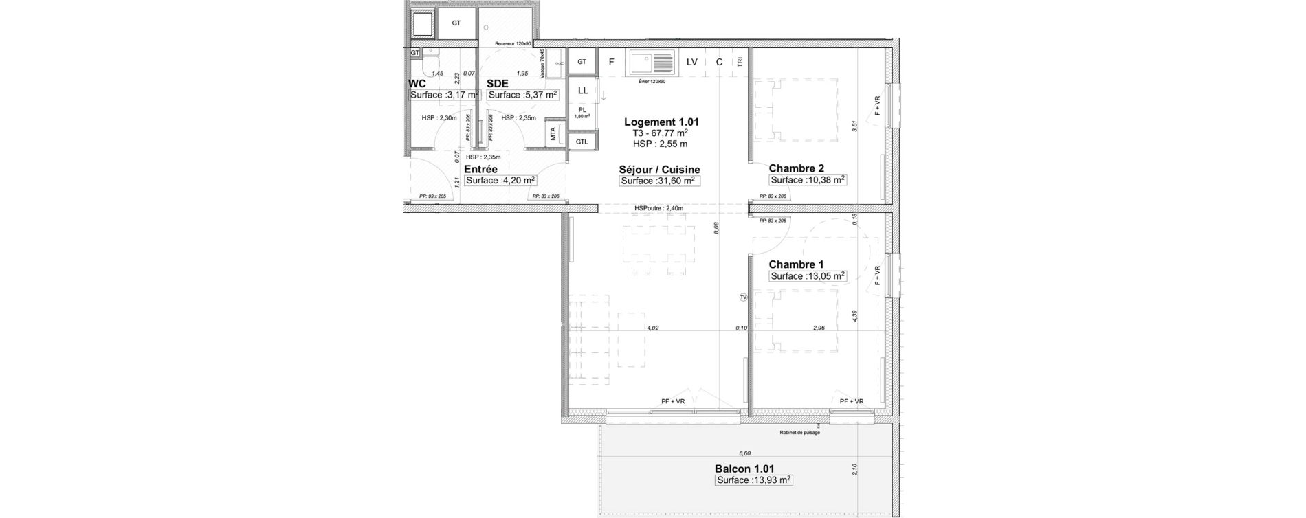 Appartement T3 de 67,77 m2 &agrave; Limoges La visitation