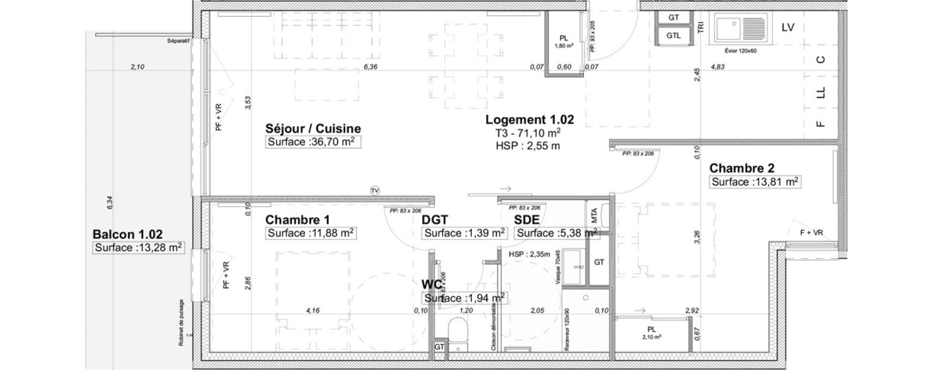 Appartement T3 de 71,10 m2 &agrave; Limoges La visitation