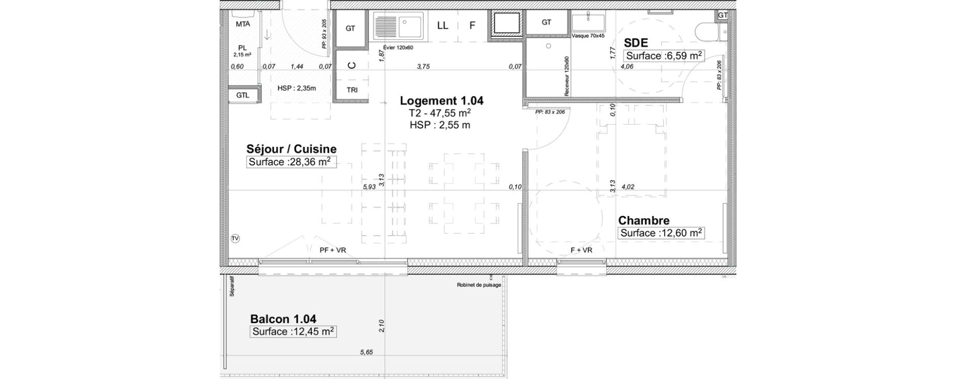 Appartement T2 de 47,55 m2 &agrave; Limoges La visitation