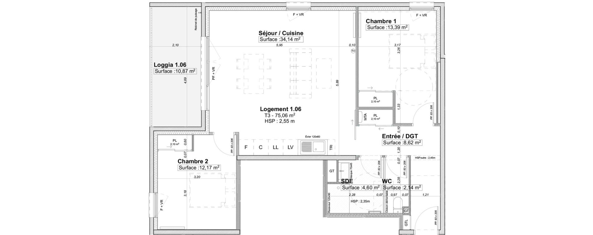 Appartement T3 de 75,06 m2 &agrave; Limoges La visitation