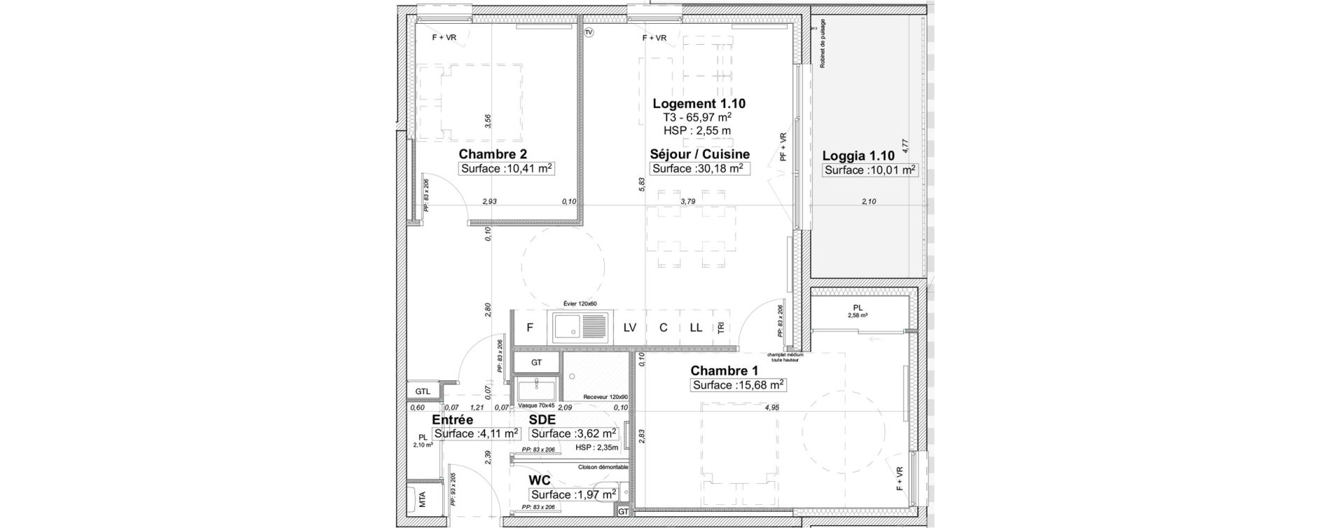 Appartement T3 de 65,97 m2 &agrave; Limoges La visitation