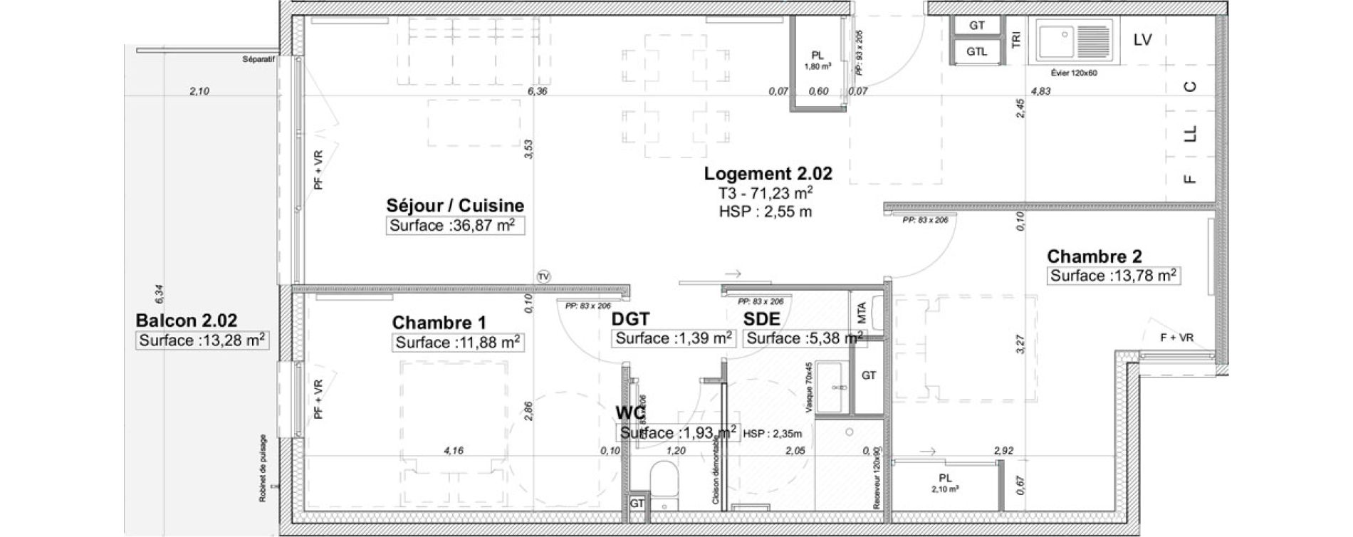 Appartement T3 de 71,23 m2 &agrave; Limoges La visitation