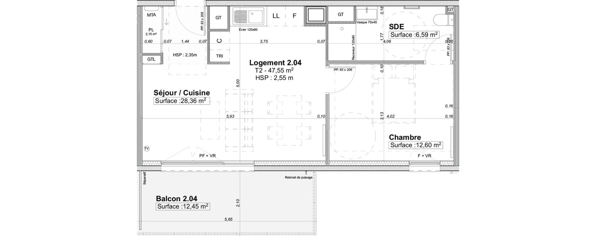 Appartement T2 de 47,55 m2 &agrave; Limoges La visitation