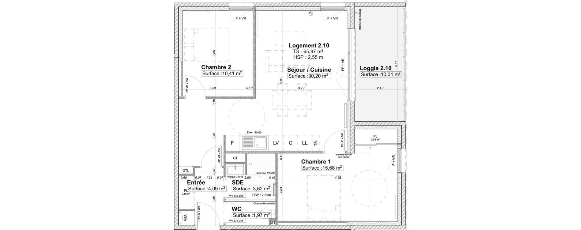 Appartement T3 de 65,97 m2 &agrave; Limoges La visitation