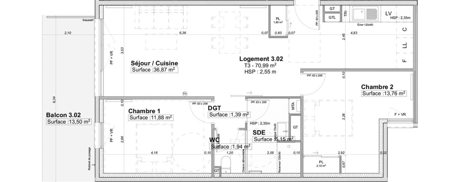 Appartement T3 de 70,99 m2 &agrave; Limoges La visitation