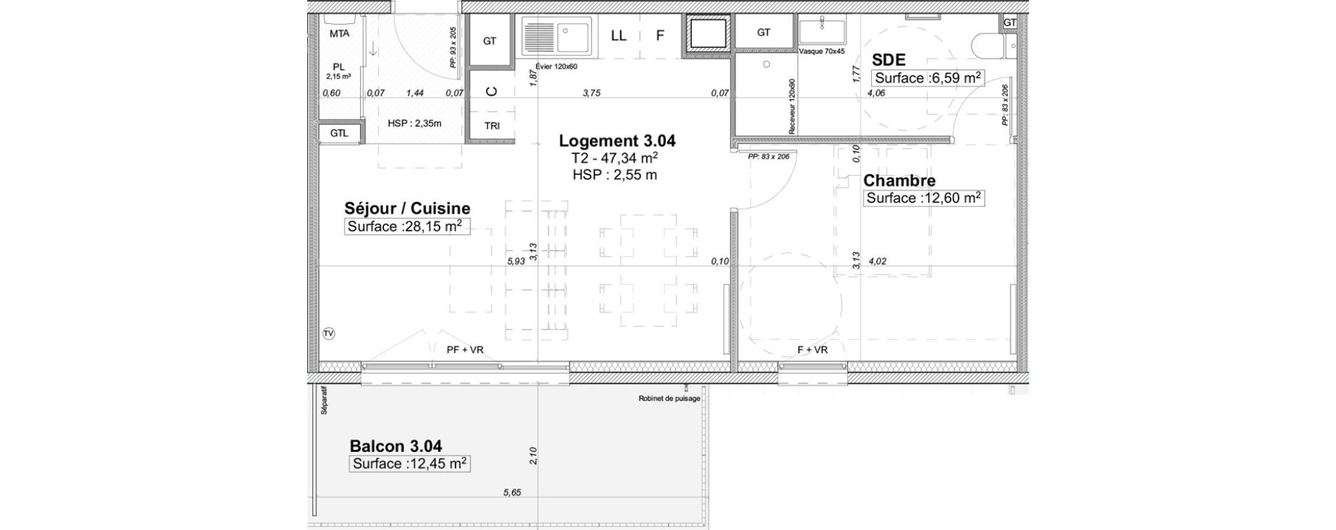 Appartement T2 de 47,34 m2 &agrave; Limoges La visitation