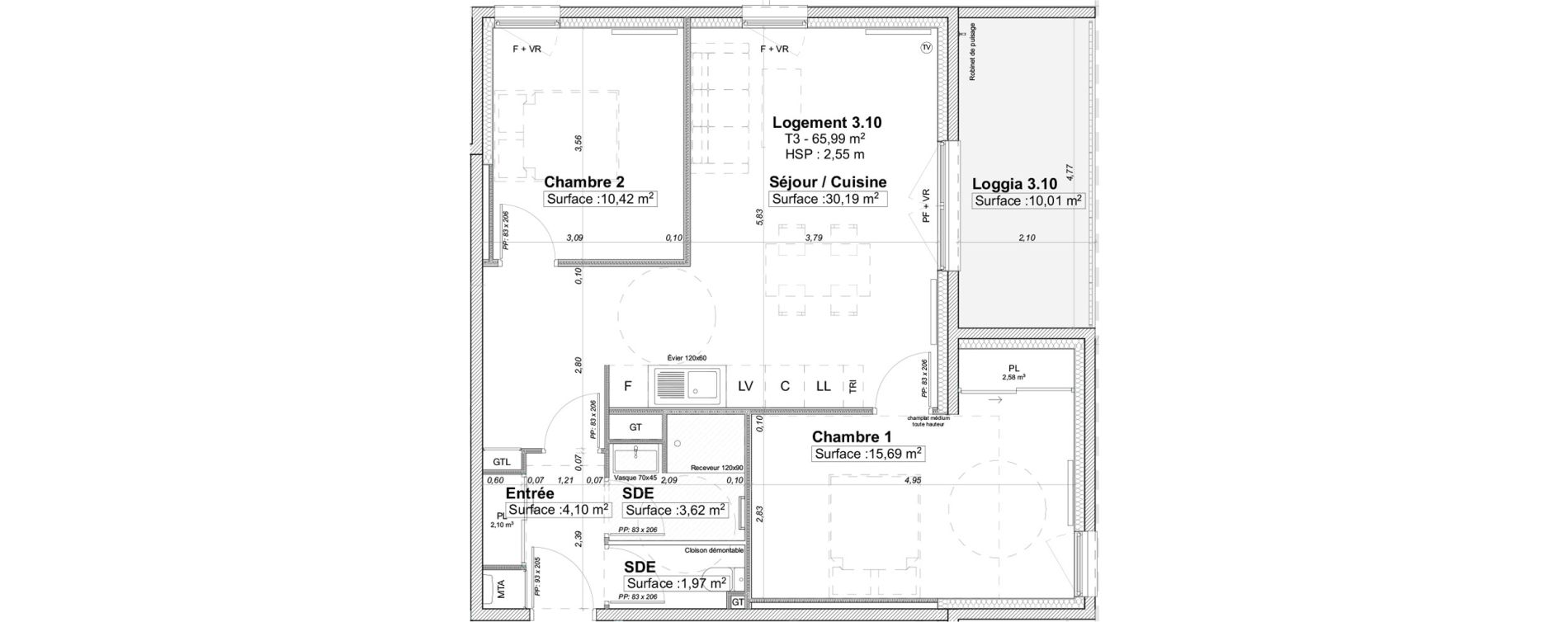 Appartement T3 de 65,99 m2 &agrave; Limoges La visitation