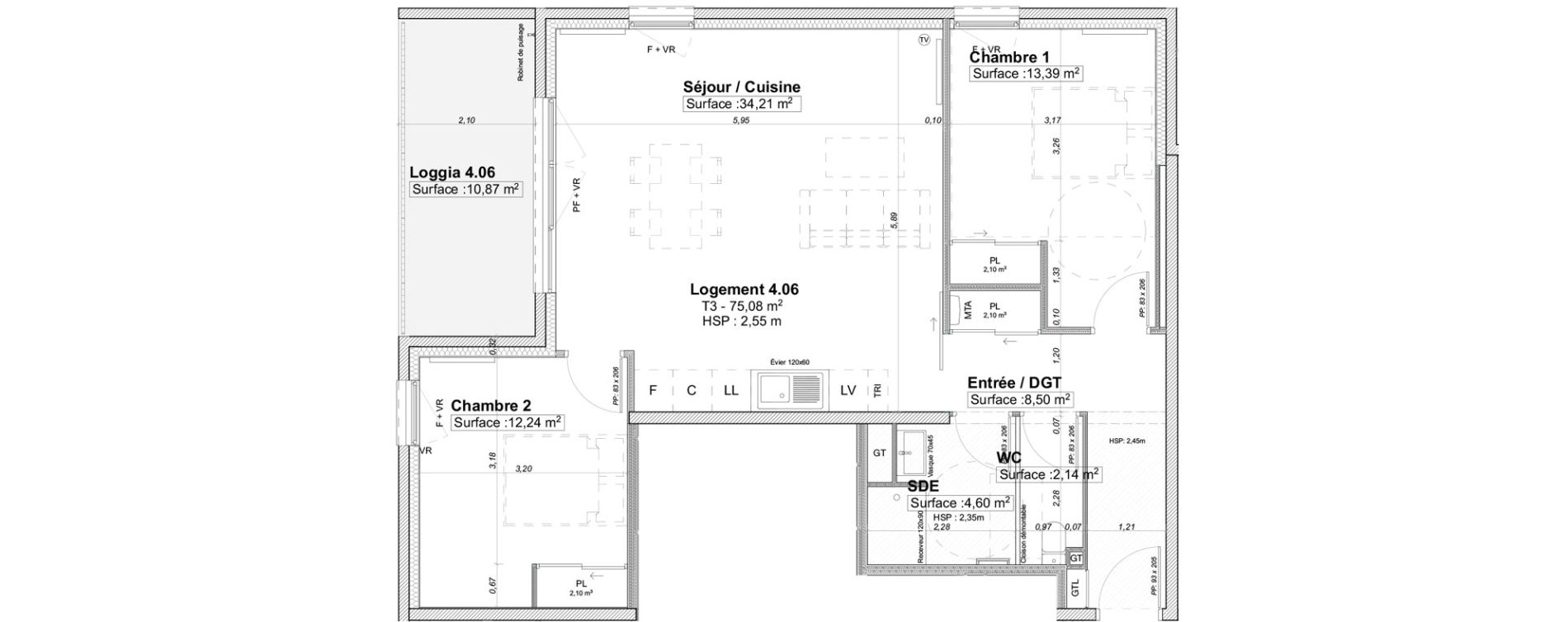 Appartement T3 de 75,08 m2 &agrave; Limoges La visitation