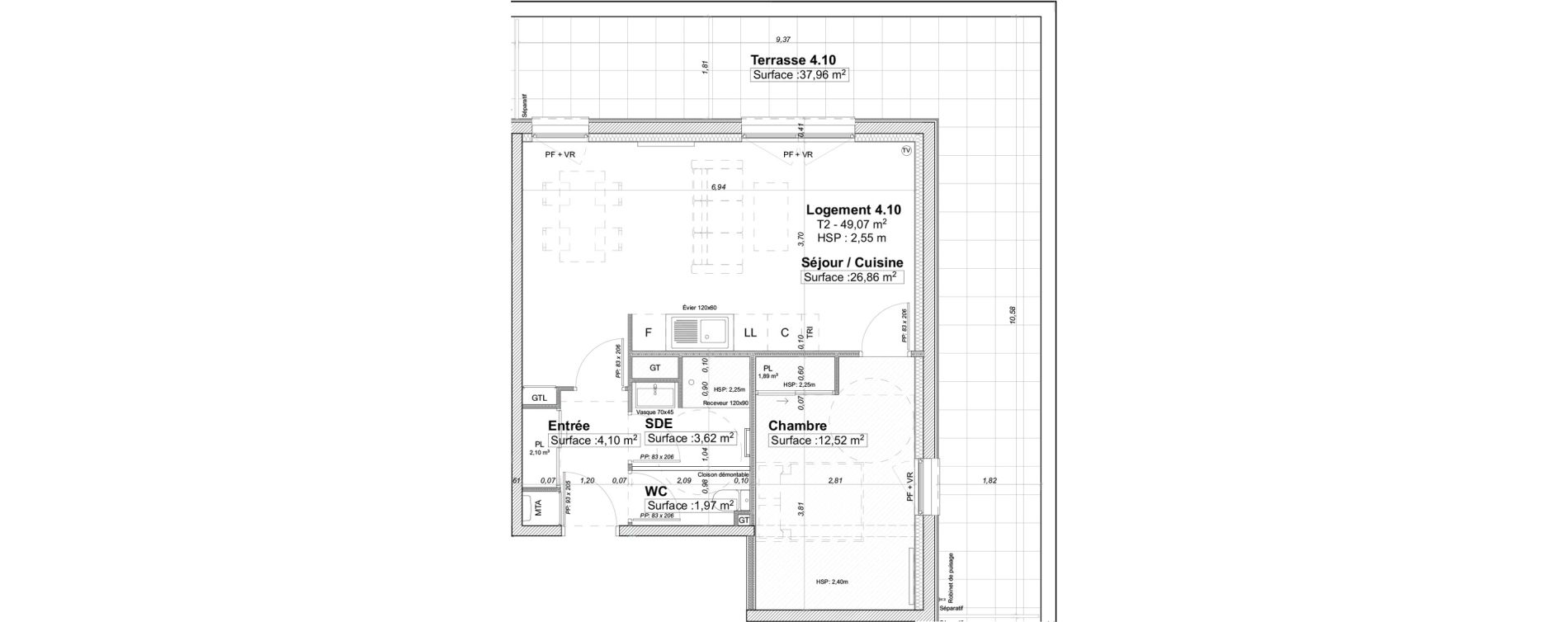 Appartement T2 de 49,07 m2 &agrave; Limoges La visitation