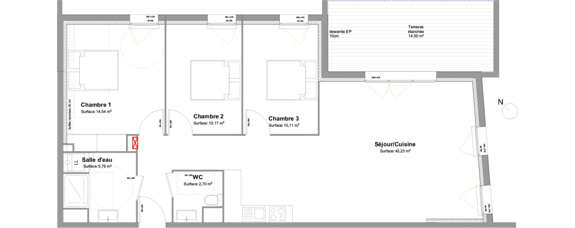 Appartement T4 de 86,51 m2 &agrave; Biscarrosse Biscarrosse bourg