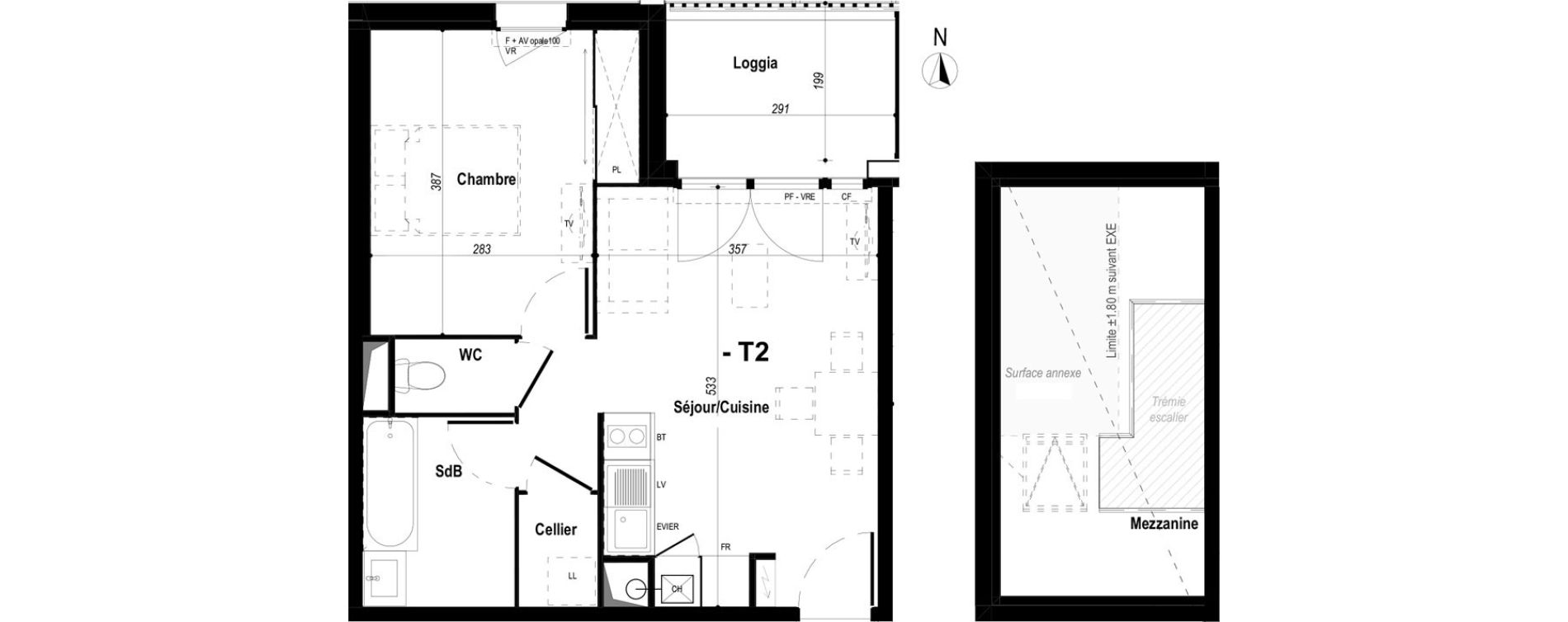 Duplex T2 de 45,72 m2 &agrave; Biscarrosse Bourg