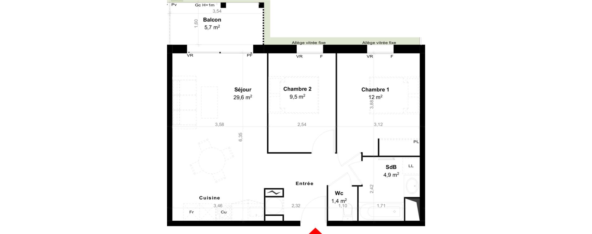 Appartement T3 de 57,40 m2 &agrave; Biscarrosse Megnicat