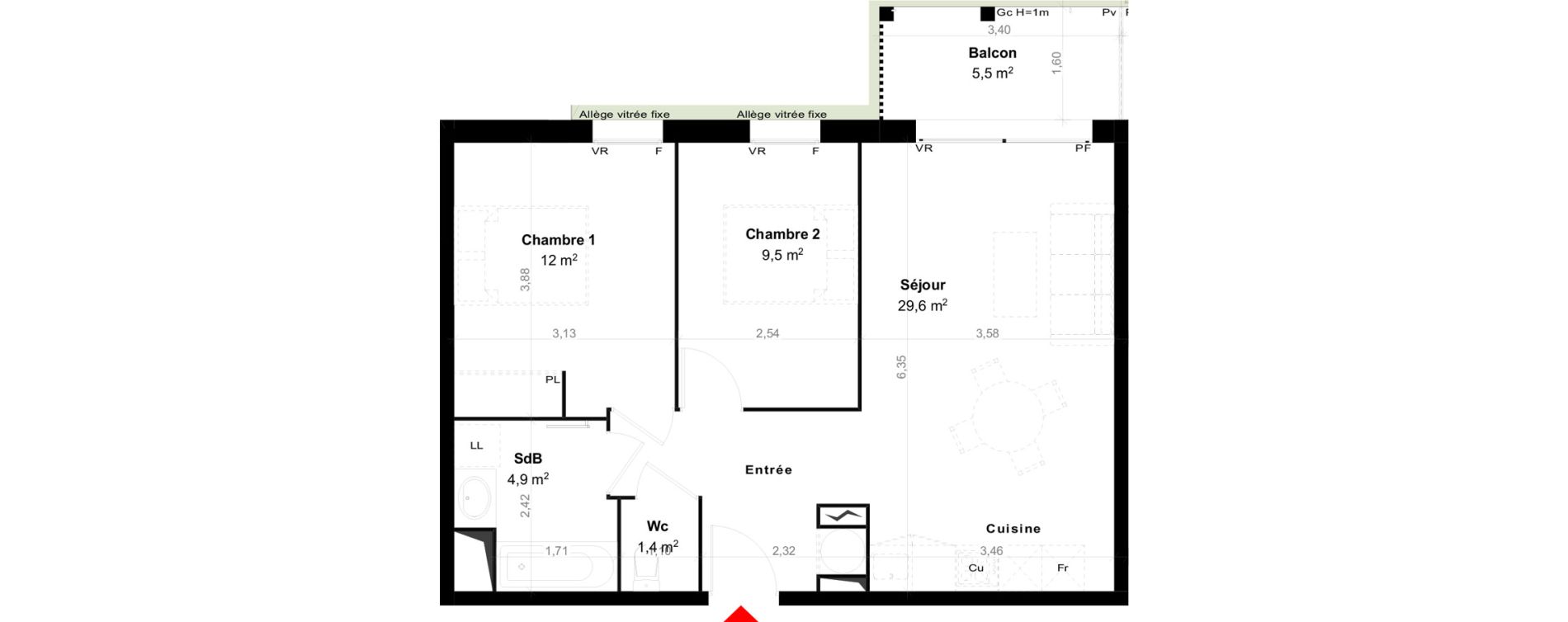 Appartement T3 de 57,40 m2 &agrave; Biscarrosse Megnicat