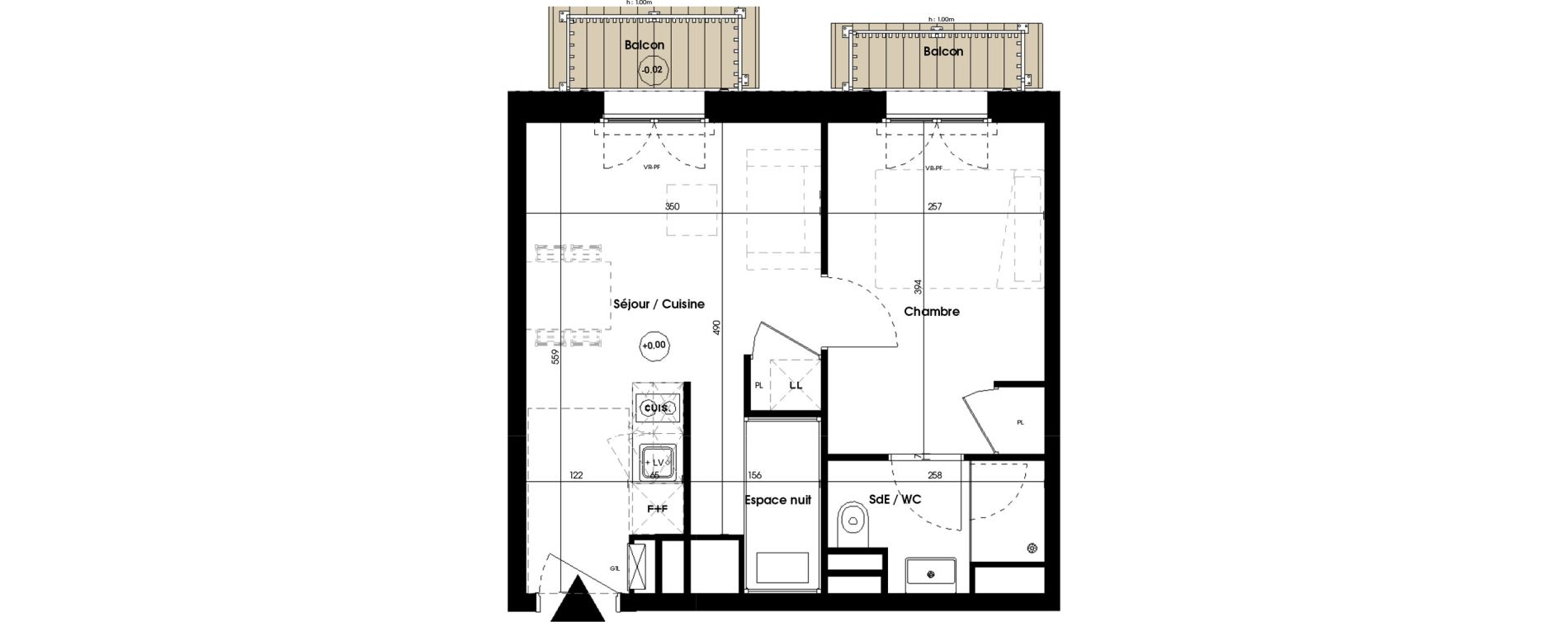 Appartement T2 meubl&eacute; de 31,83 m2 &agrave; Biscarrosse Plage