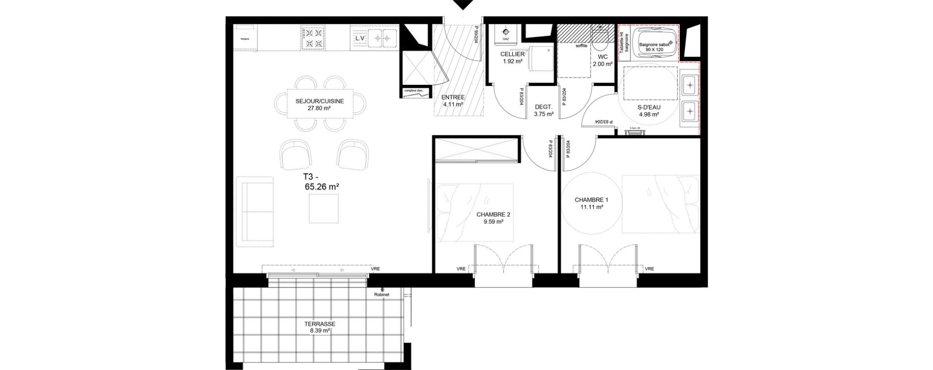 Appartement T3 de 65,26 m2 &agrave; Capbreton Centre