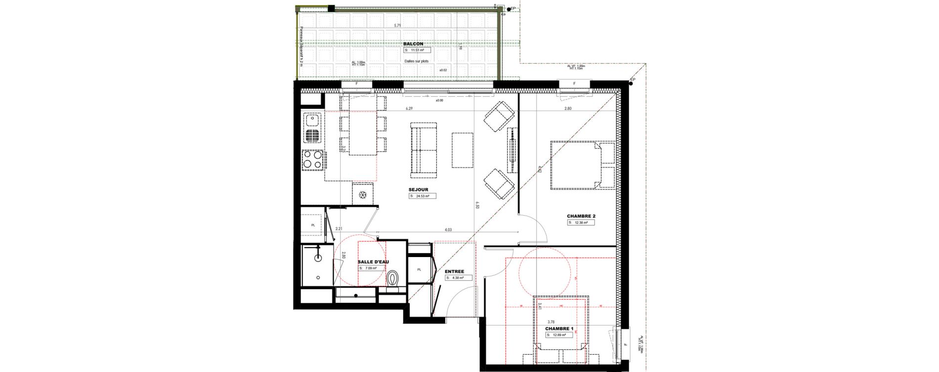 Appartement T3 de 61,27 m2 &agrave; Castets Centre