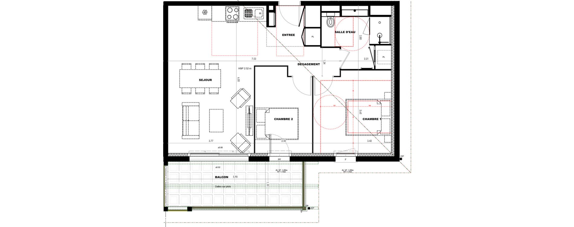 Appartement T3 de 61,66 m2 &agrave; Castets Centre