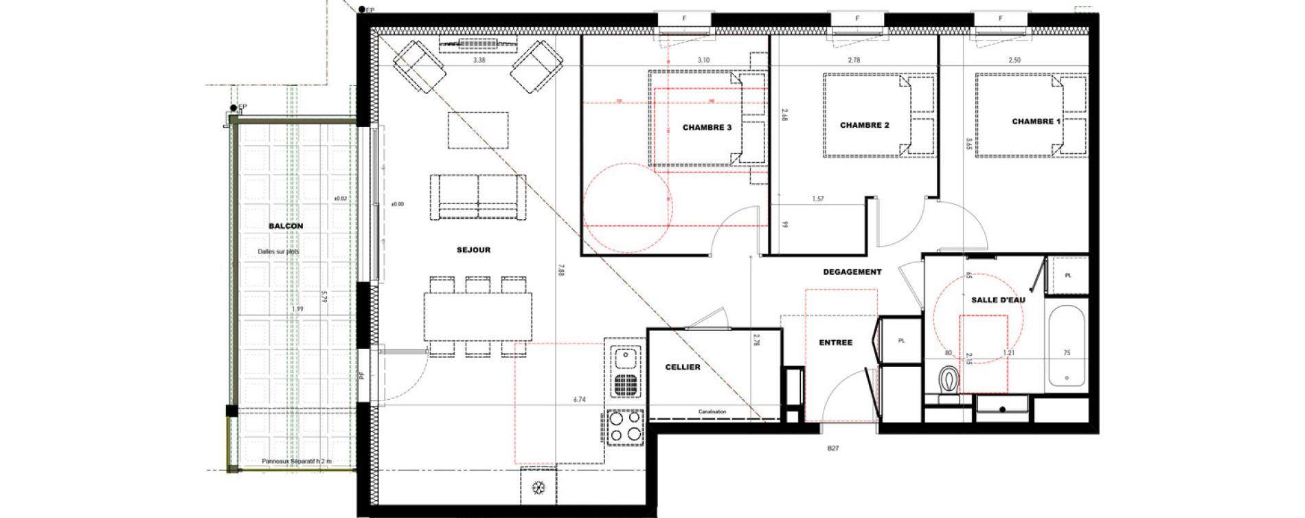 Appartement T4 de 81,20 m2 &agrave; Castets Centre