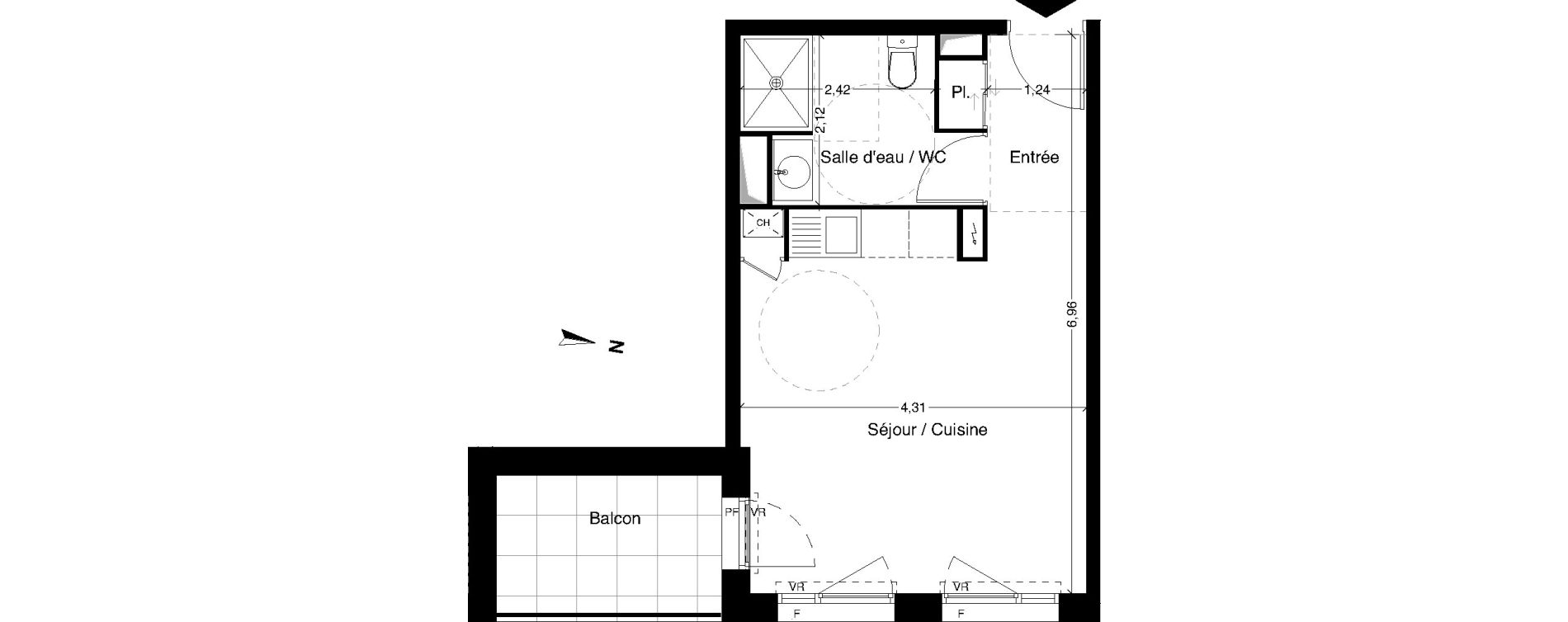 Appartement T1 de 28,62 m2 &agrave; Dax Centre