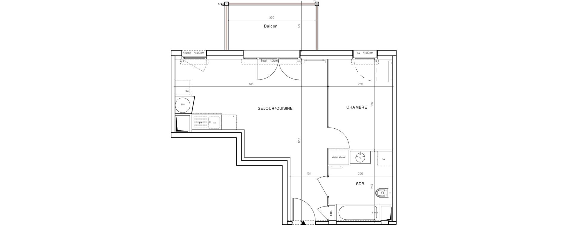 Appartement T2 de 40,74 m2 &agrave; Dax Saubagnac