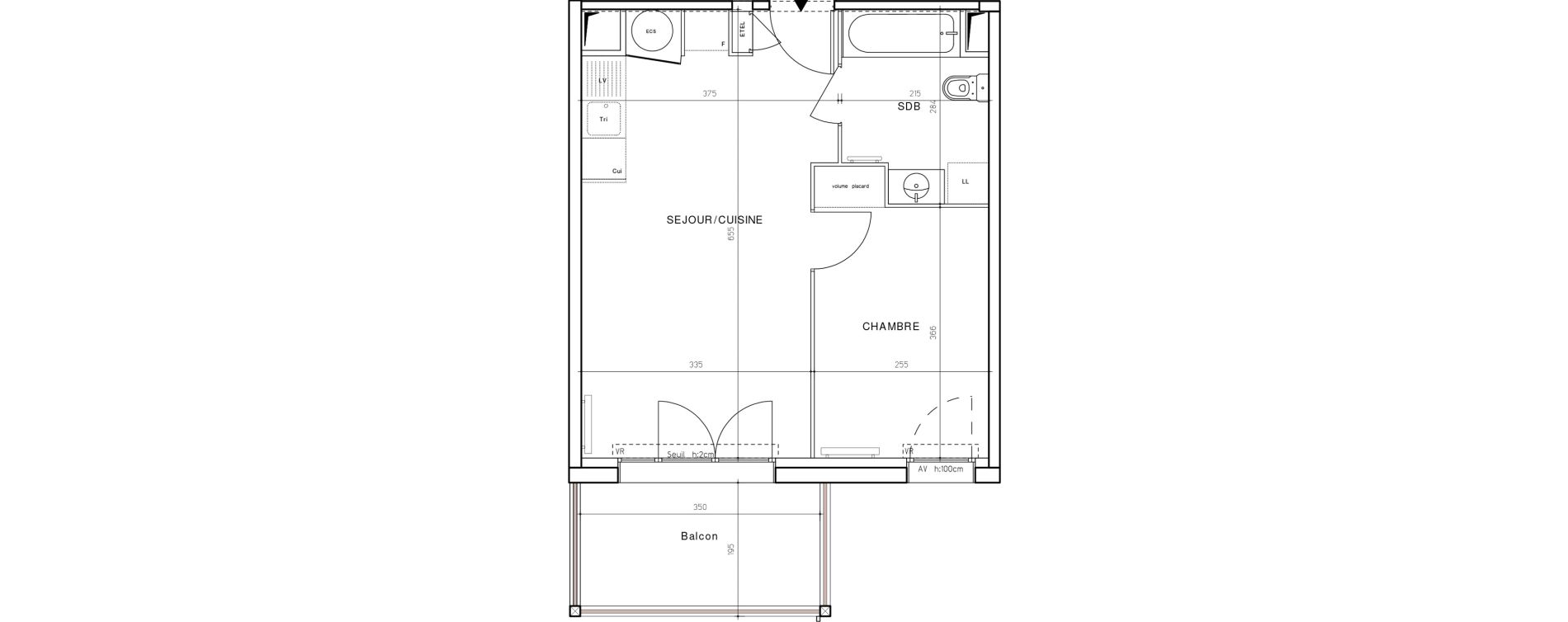 Appartement T2 de 37,48 m2 &agrave; Dax Saubagnac