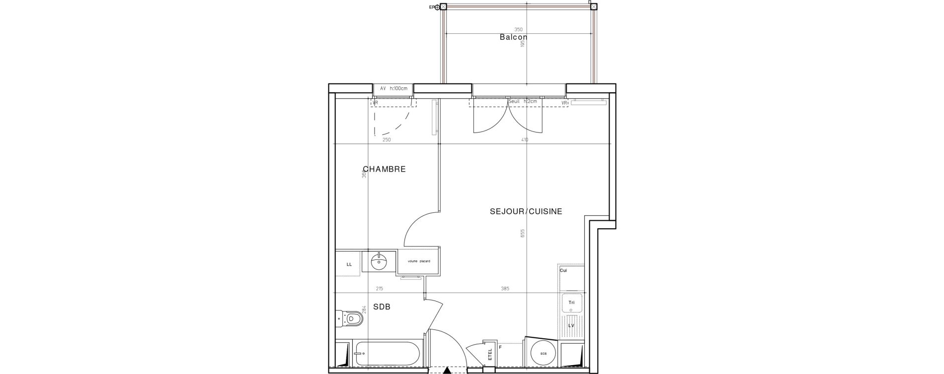 Appartement T2 de 39,84 m2 &agrave; Dax Saubagnac