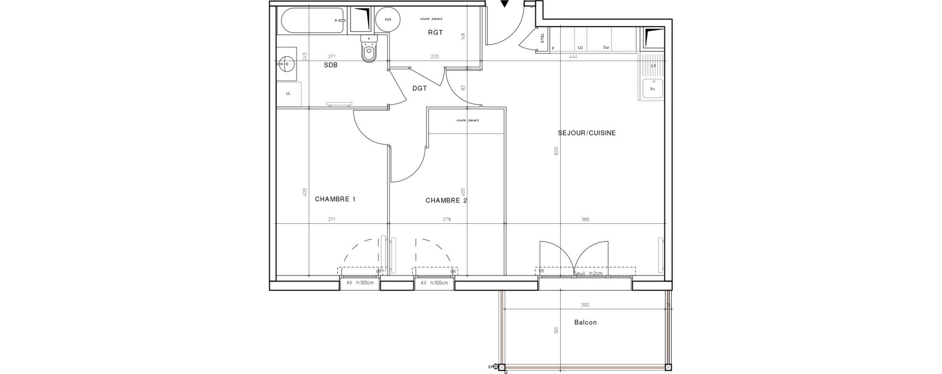 Appartement T3 de 58,22 m2 &agrave; Dax Saubagnac