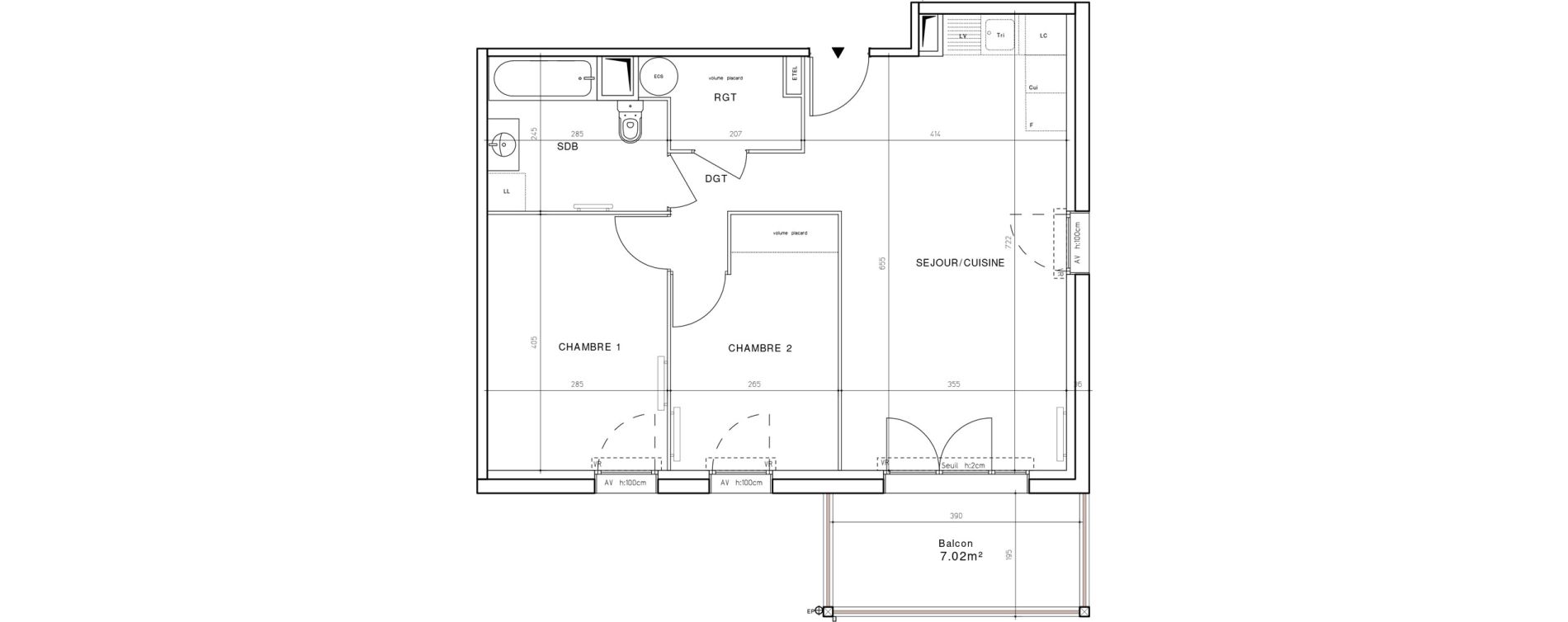 Appartement T3 de 59,53 m2 &agrave; Dax Saubagnac