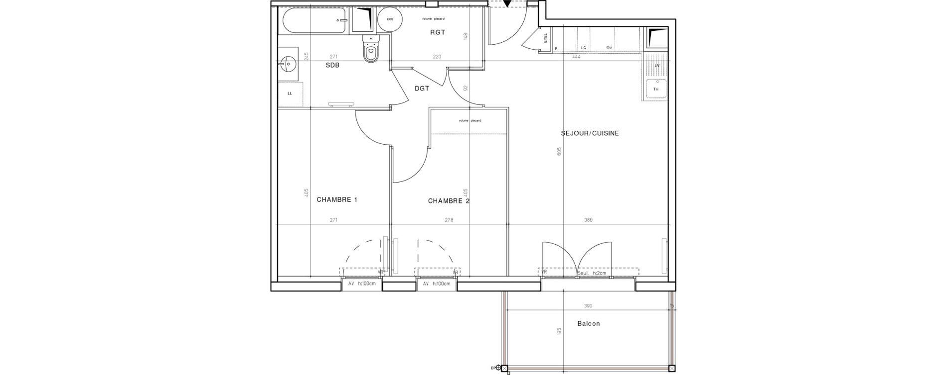 Appartement T3 de 58,21 m2 &agrave; Dax Saubagnac