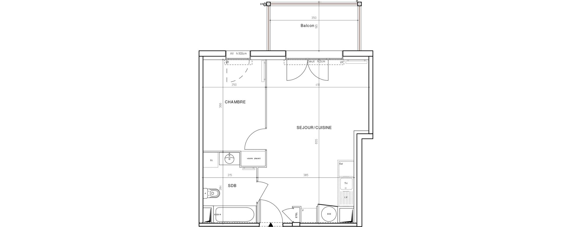 Appartement T2 de 39,84 m2 &agrave; Dax Saubagnac