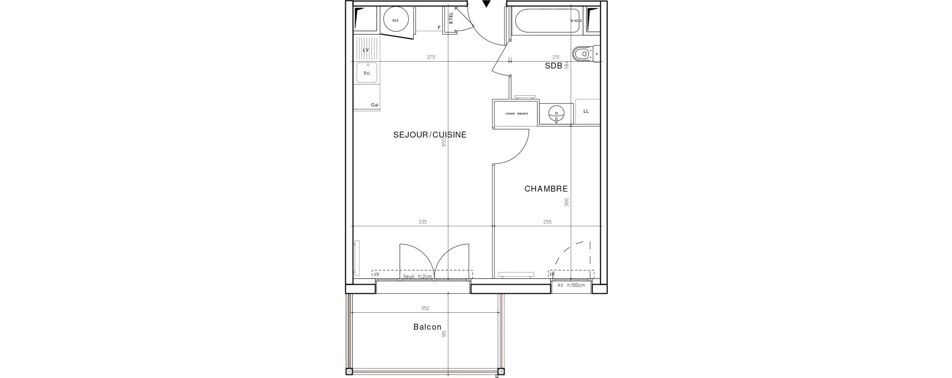 Appartement T2 de 37,48 m2 &agrave; Dax Saubagnac