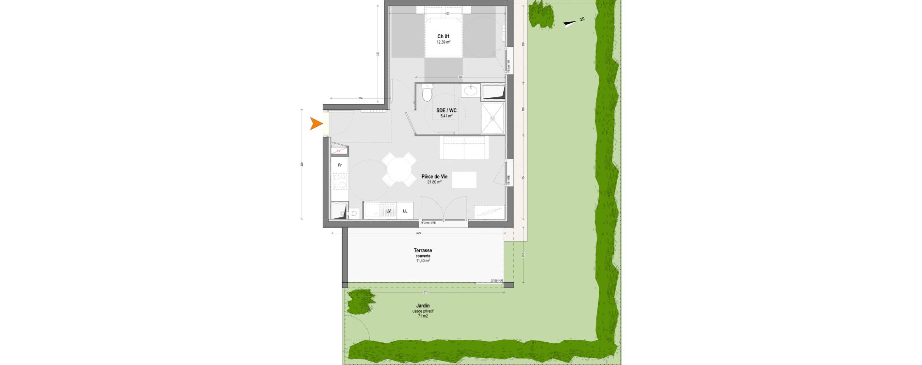Appartement T2 de 39,60 m2 &agrave; Dax Saubagnac