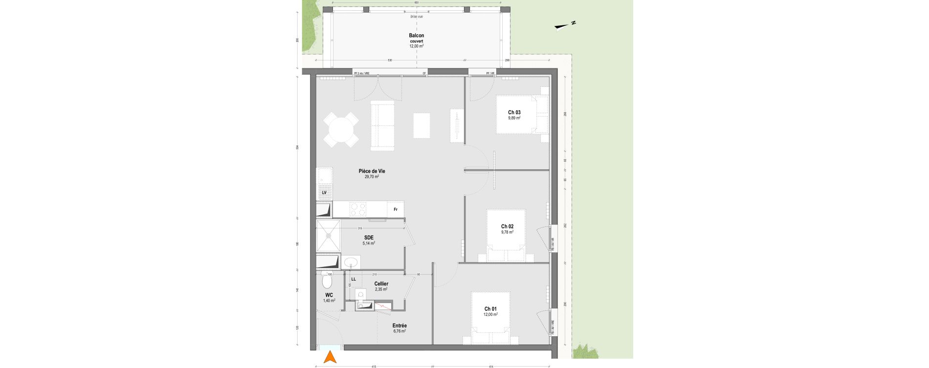 Appartement T4 de 77,02 m2 &agrave; Dax Saubagnac