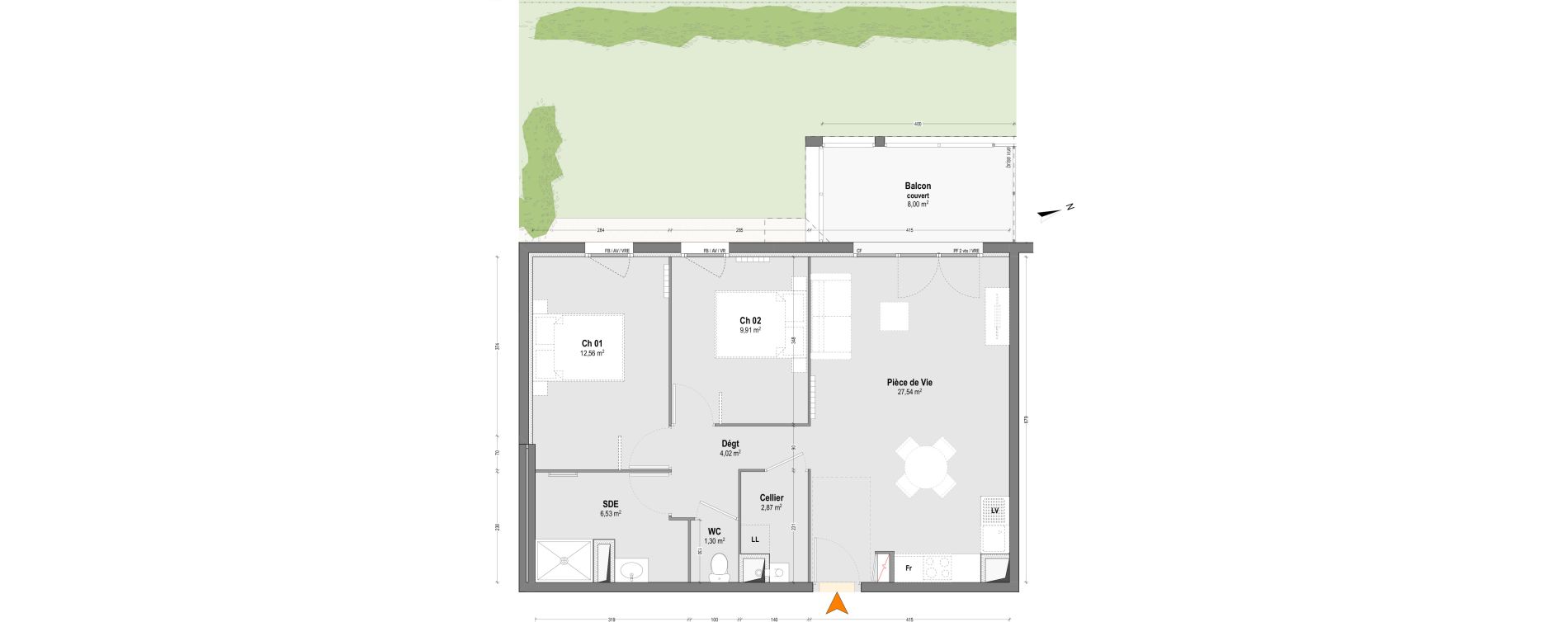 Appartement T3 de 64,73 m2 &agrave; Dax Saubagnac