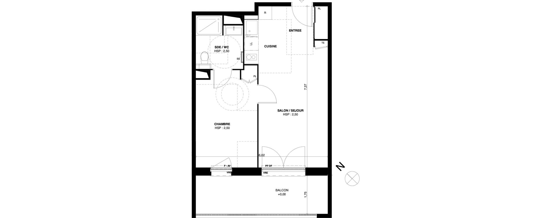 Appartement T2 de 41,39 m2 &agrave; Dax Gond