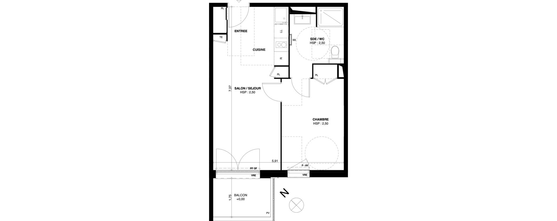 Appartement T2 de 41,94 m2 &agrave; Dax Gond