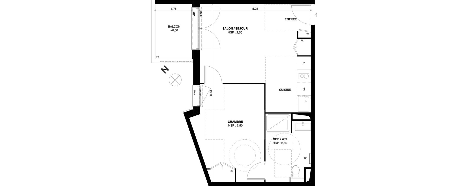 Appartement T2 de 42,76 m2 &agrave; Dax Gond