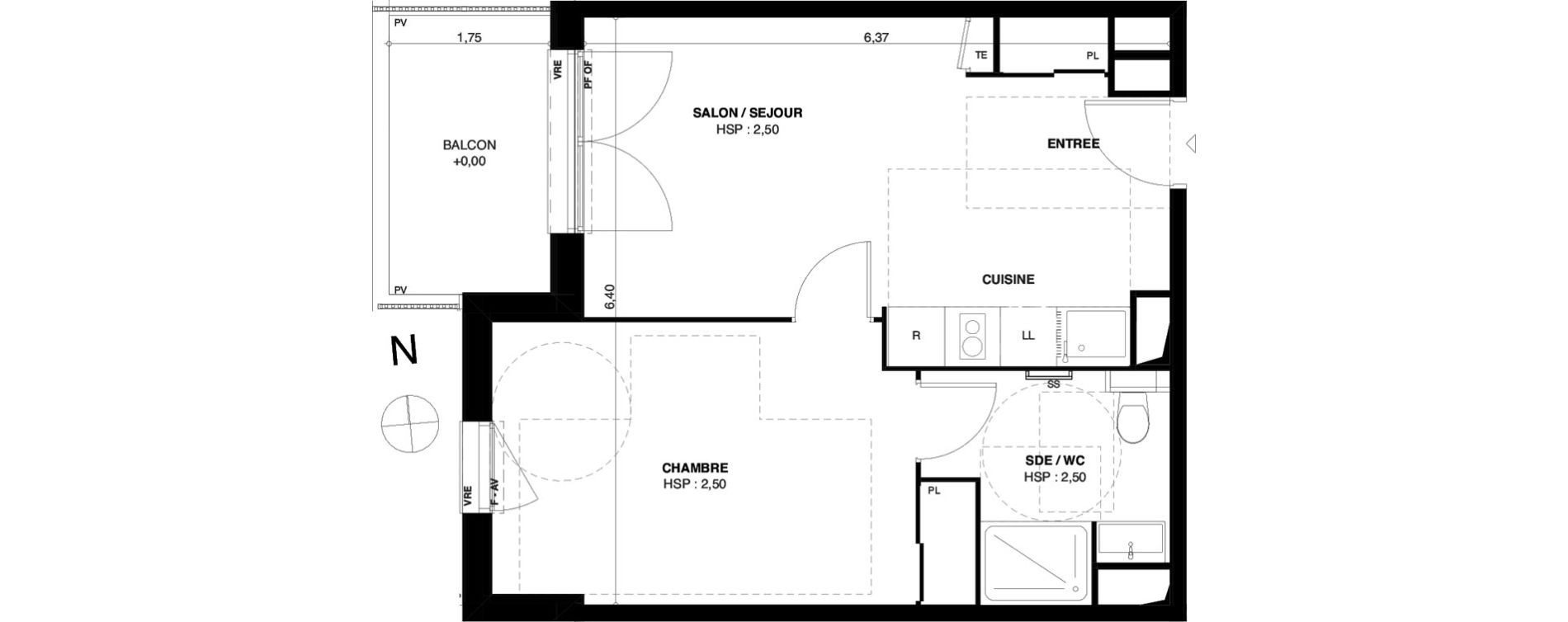 Appartement T2 de 41,47 m2 &agrave; Dax Gond