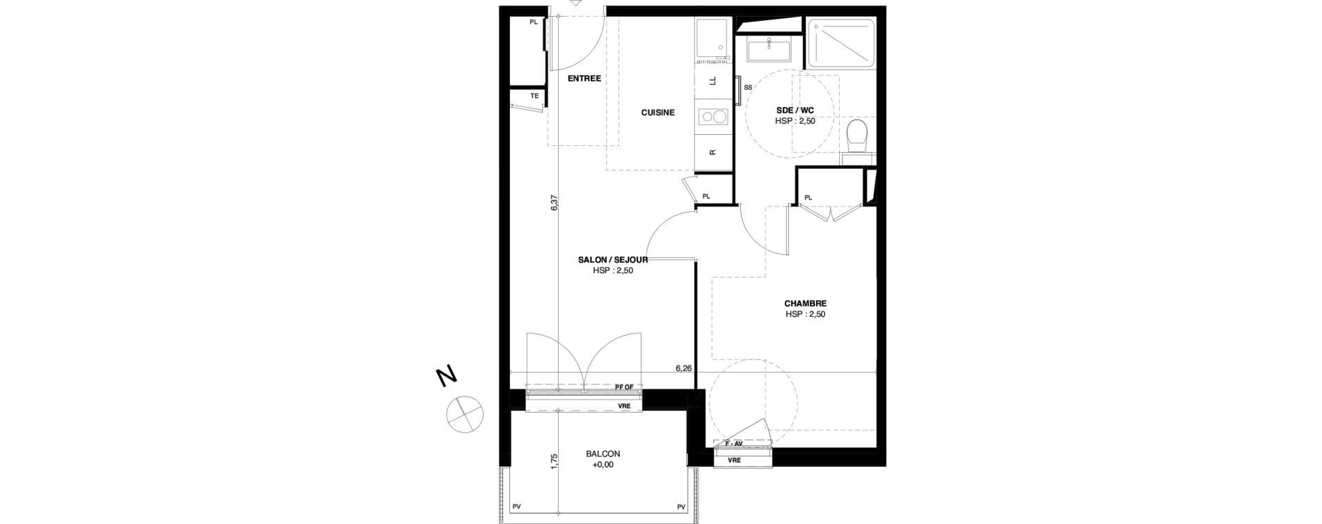 Appartement T2 de 41,31 m2 &agrave; Dax Gond