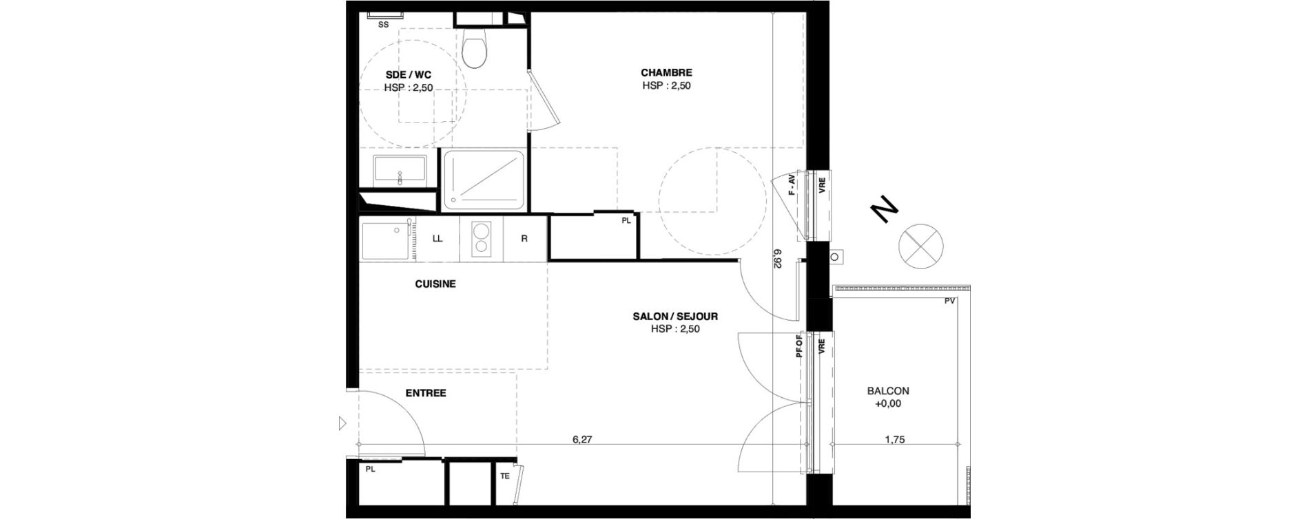 Appartement T2 de 41,43 m2 &agrave; Dax Gond