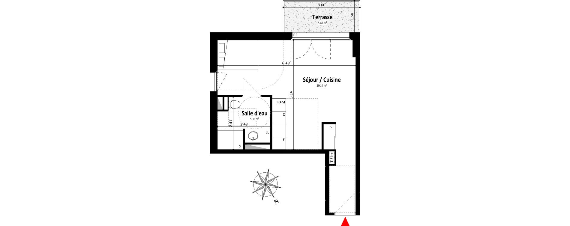 Appartement T1 de 35,49 m2 &agrave; Dax Centre