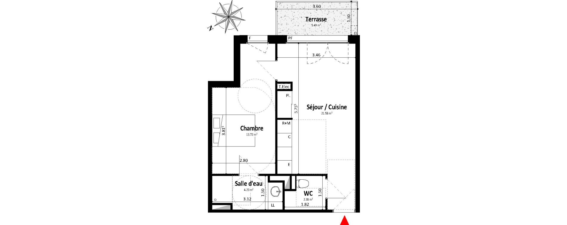 Appartement T2 de 41,91 m2 &agrave; Dax Centre