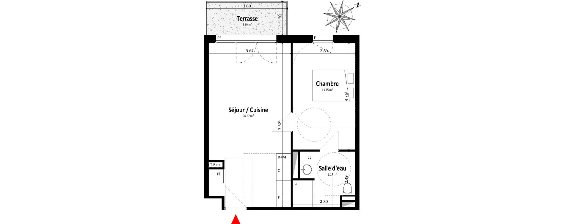 Appartement T2 de 45,78 m2 &agrave; Dax Centre