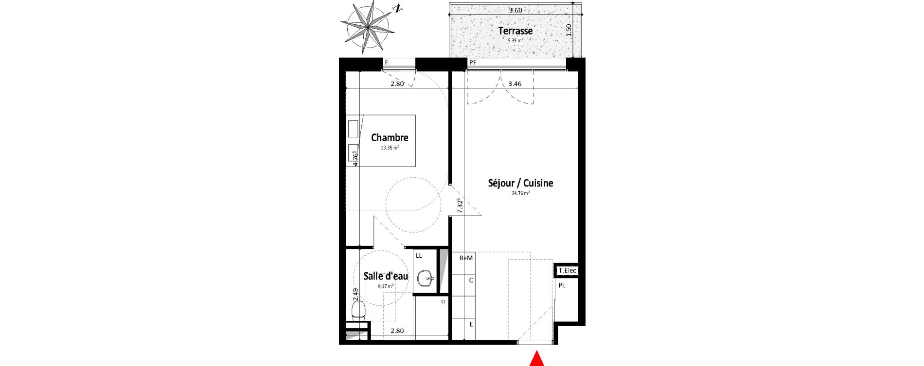 Appartement T2 de 44,27 m2 &agrave; Dax Centre