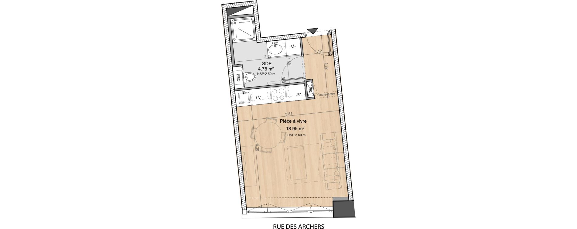 Appartement T1 de 23,73 m2 &agrave; Dax Centre